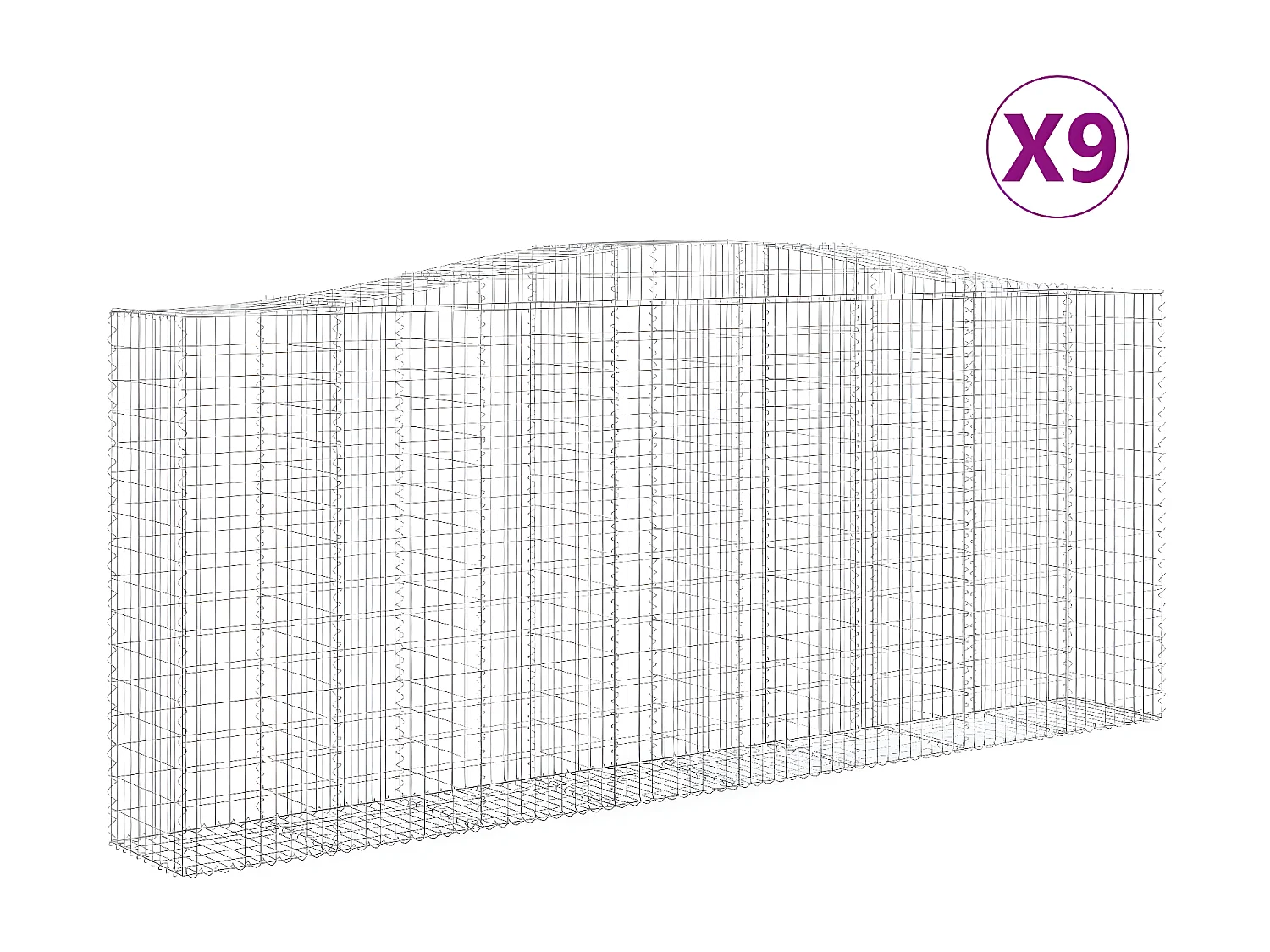 Paniers à gabions arqués 9 pièces 400x50x160/180 cm fer galvanisé