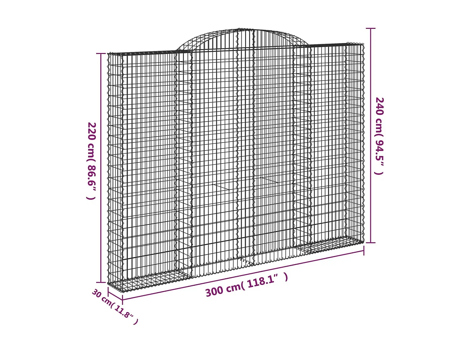 Panier de gabions arqué 300x30x220/240 cm Fer galvanisé