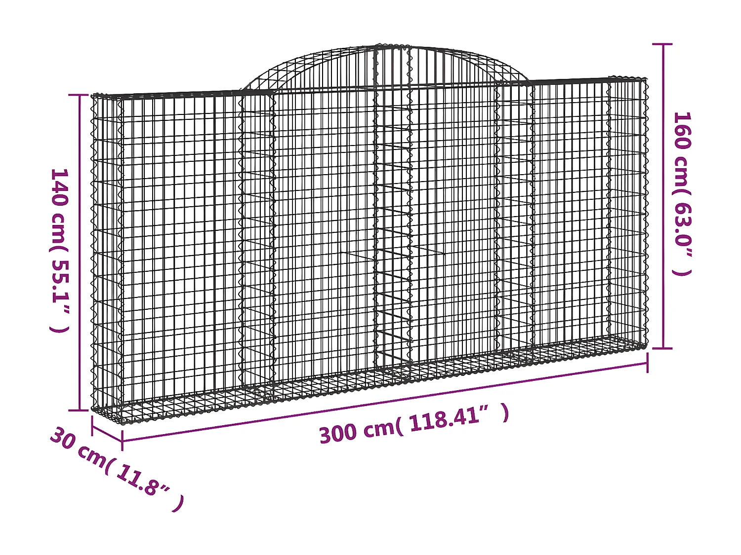 Paniers à gabions arqués 13 pièces 300x30x140/160 cm fer galvanisé