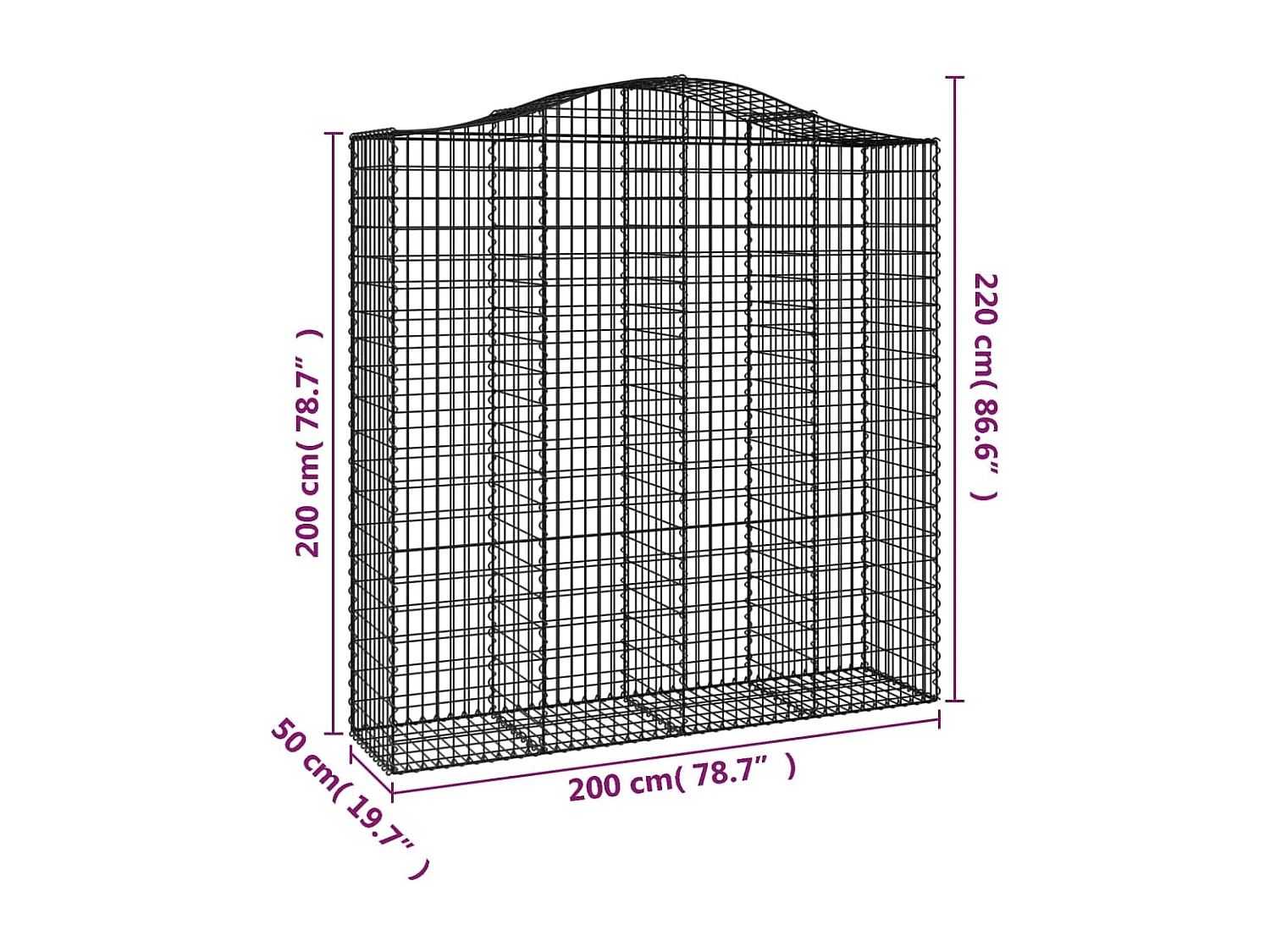 Cesto gabião arqueado 200x50x200/220 cm ferro galvanizado