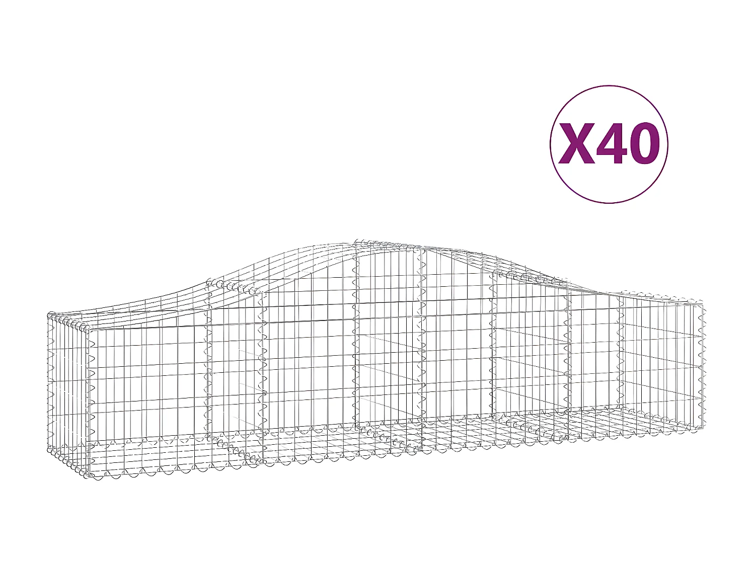 Cestos gabião arqueados 40peças 200x50x40/60 cm ferro galvanizado