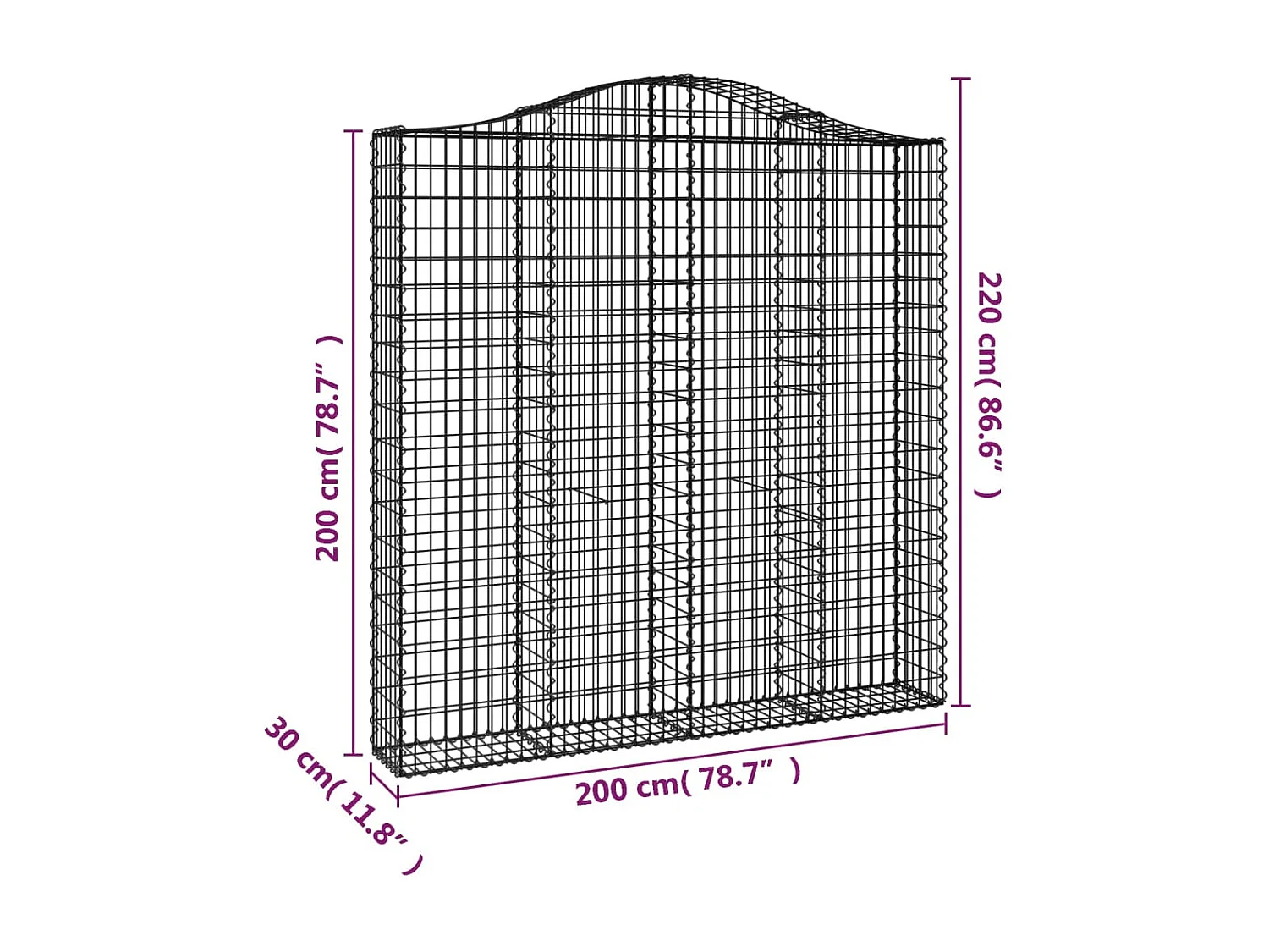 Cestos gabião arqueados 2peças 200x30x200/220cm ferro galvanizado