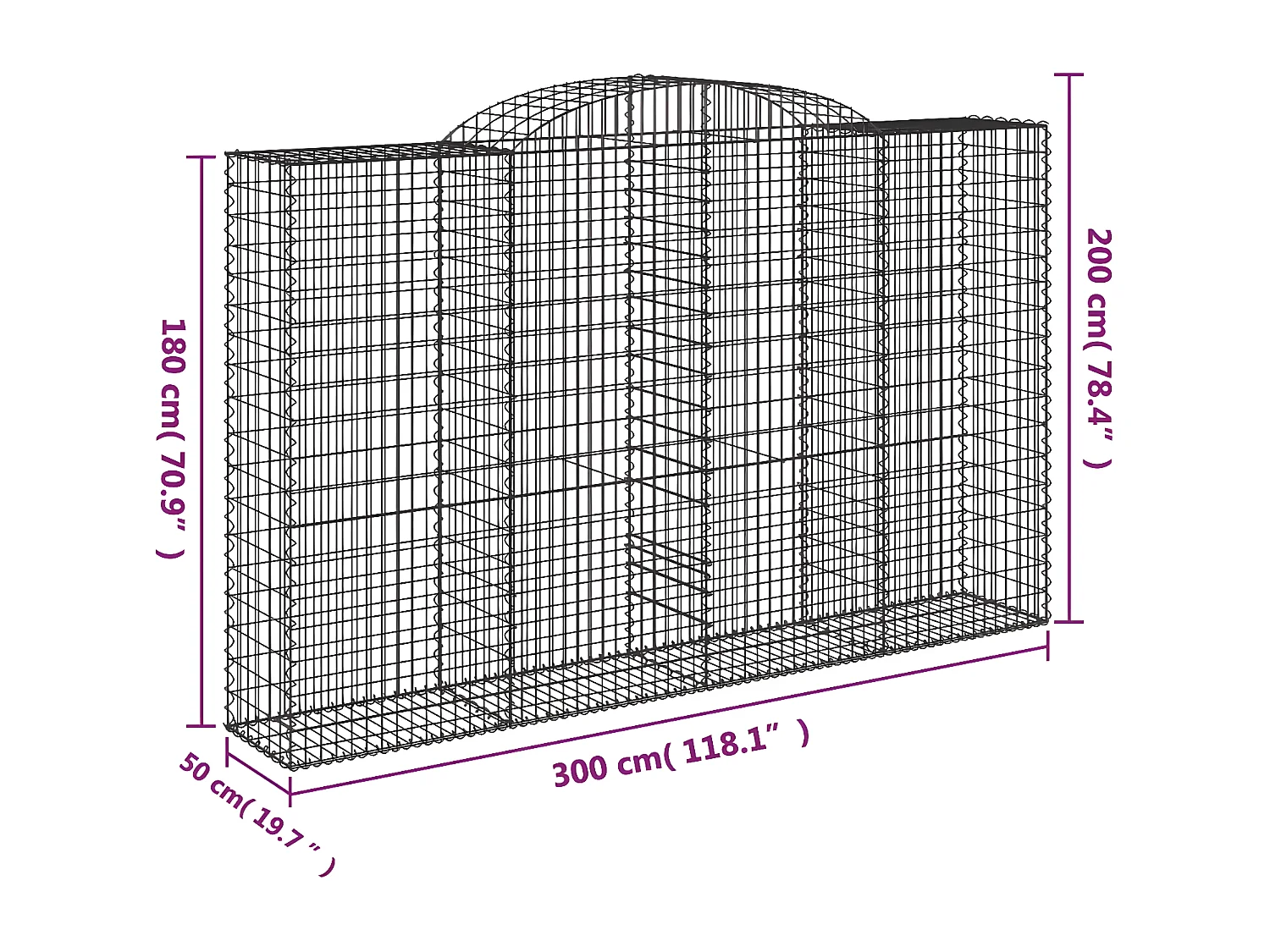Paniers à gabions arqués 20 pièces 300x50x180/200 cm fer galvanisé