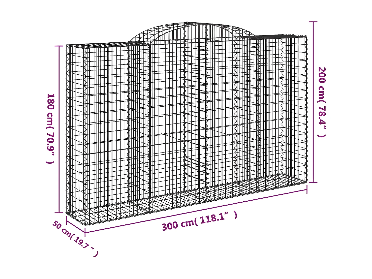 Paniers à gabions arqués 20 pièces 300x50x180/200 cm fer galvanisé