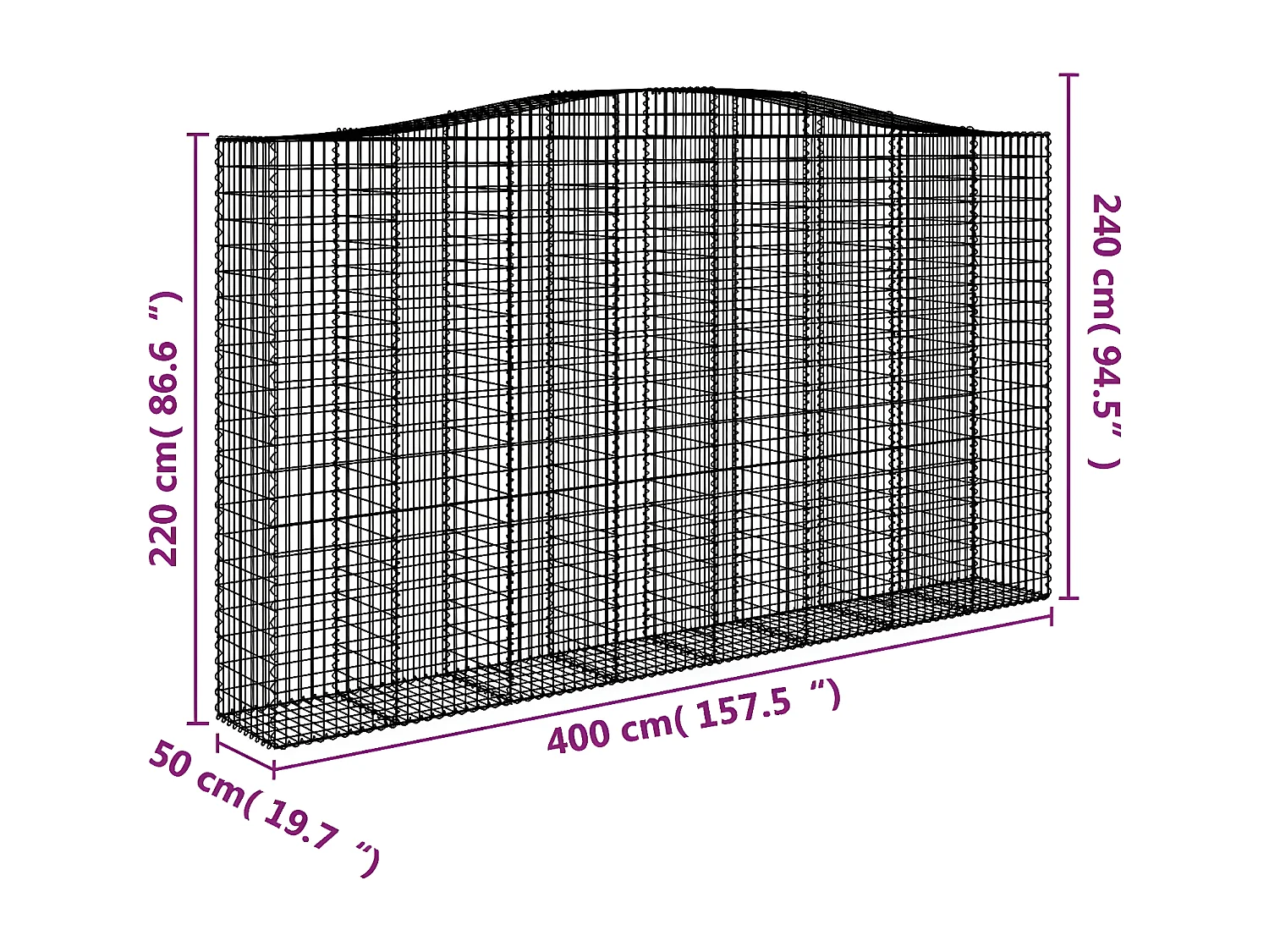 Panier de gabions arqué 400x50x220/240 cm Fer galvanisé