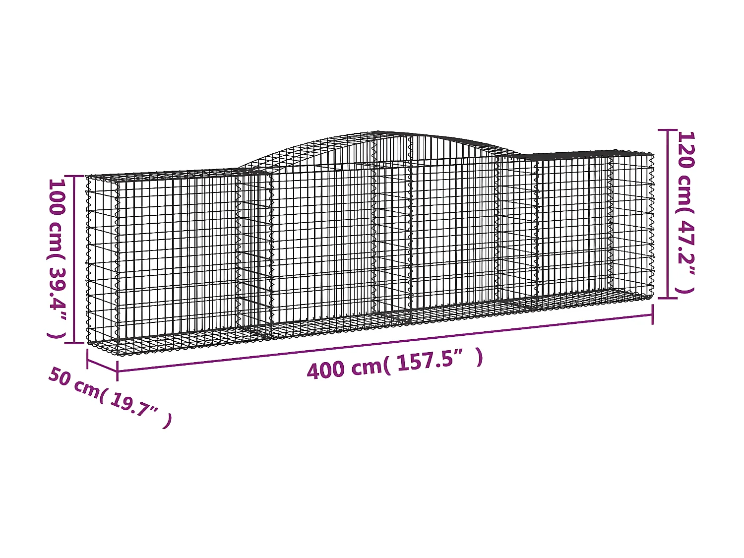 Cesta gaviones forma arco hierro galvanizado 400x50x100/120 cm