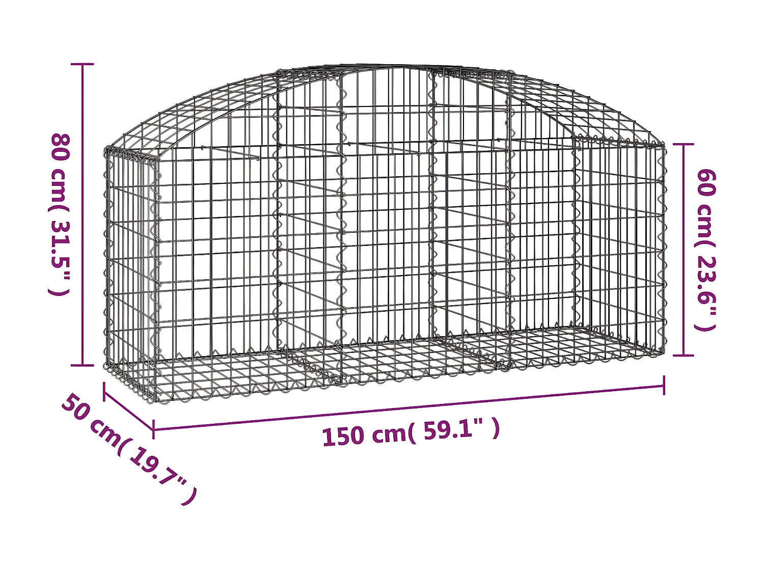 Panier de gabions arqué 150x50x60/80 cm Fer galvanisé