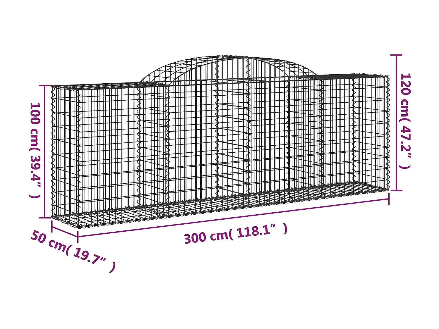 Cestos gabião arqueados 25 peças 300x50x100/120 ferro galvanizado