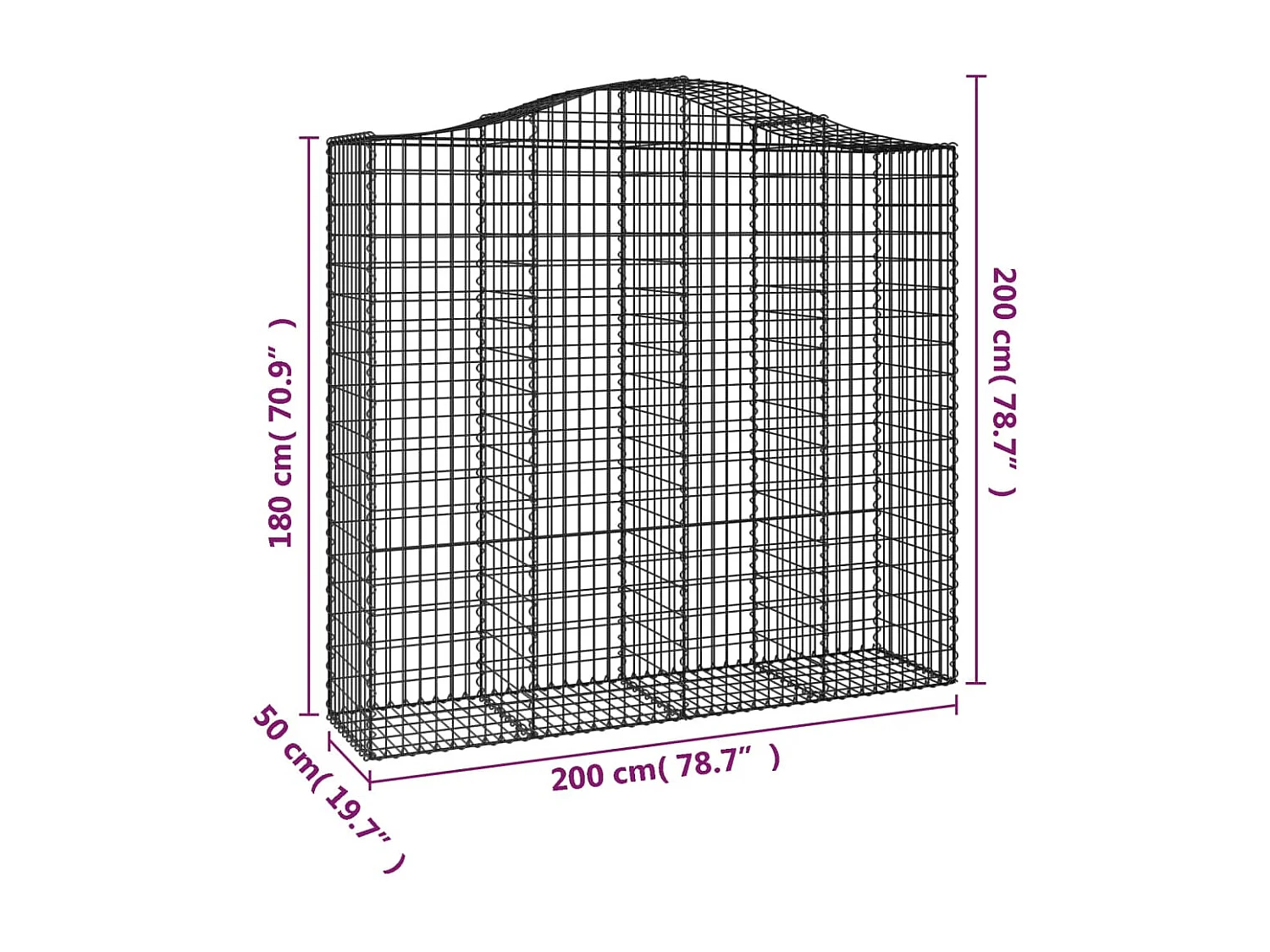 Panier de gabions arqué 200x50x180/200 cm Fer galvanisé
