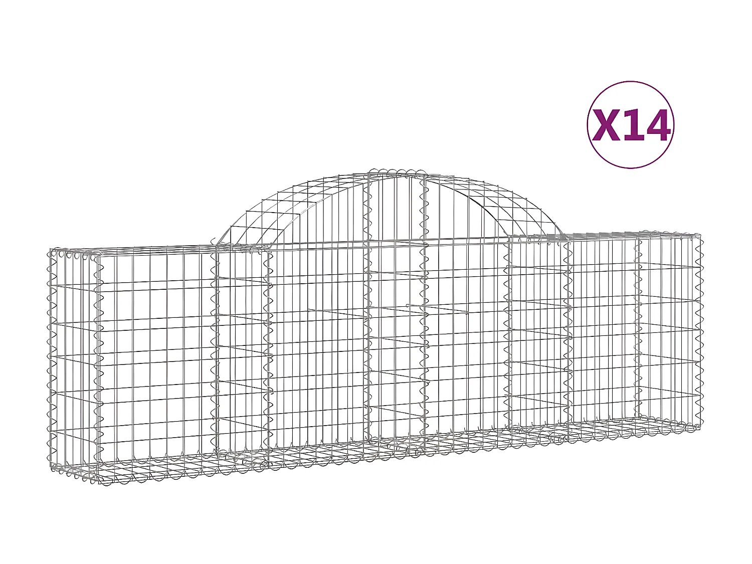 Cestos gabião arqueados 14peças 200x30x60/80 cm ferro galvanizado