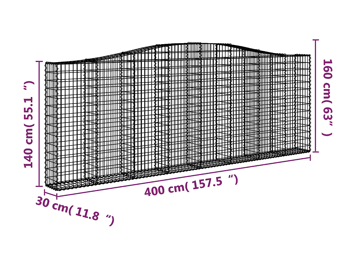 Schanskorven 20 st gewelfd 400x30x140/160 cm ijzer
