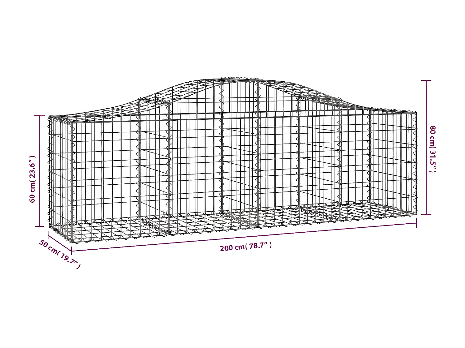 Paniers à gabions arqués 50 pièces 200x50x60/80 cm fer galvanisé