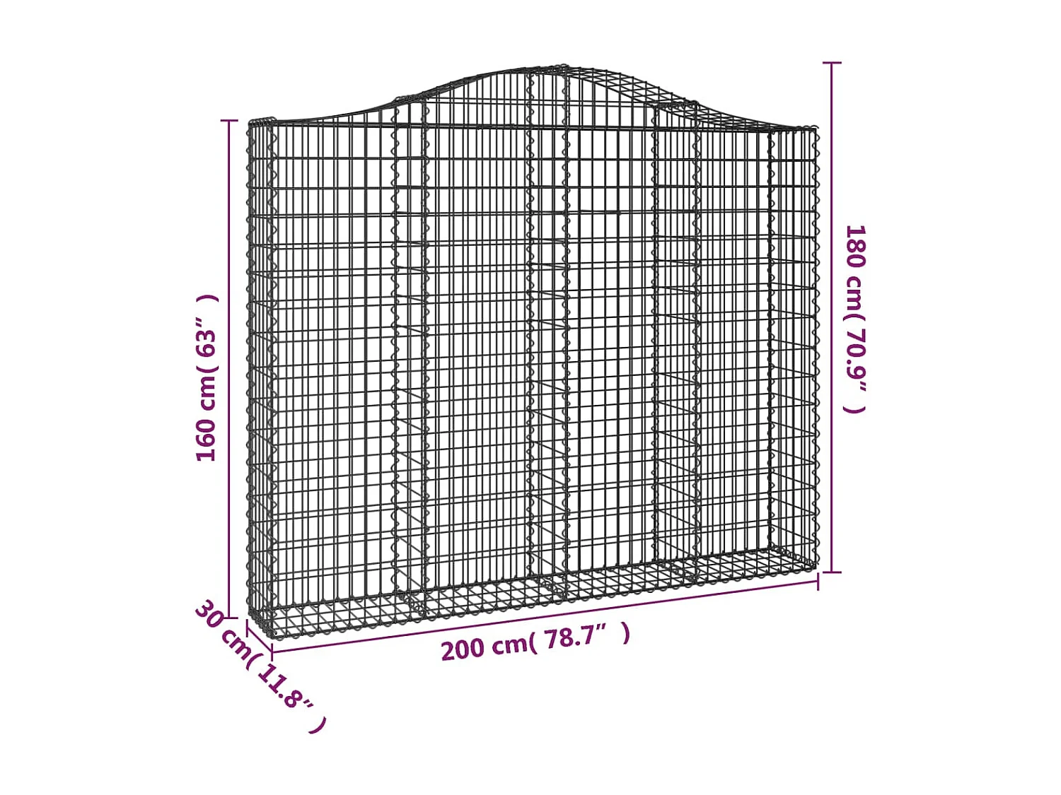 Panier de gabions arqué 200x30x160/180 cm Fer galvanisé
