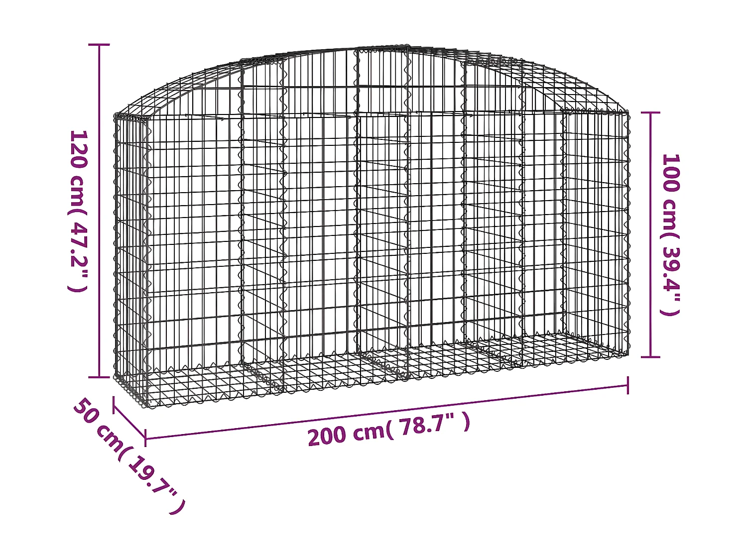 Panier de gabions arqué 200x50x100/120 cm Fer galvanisé