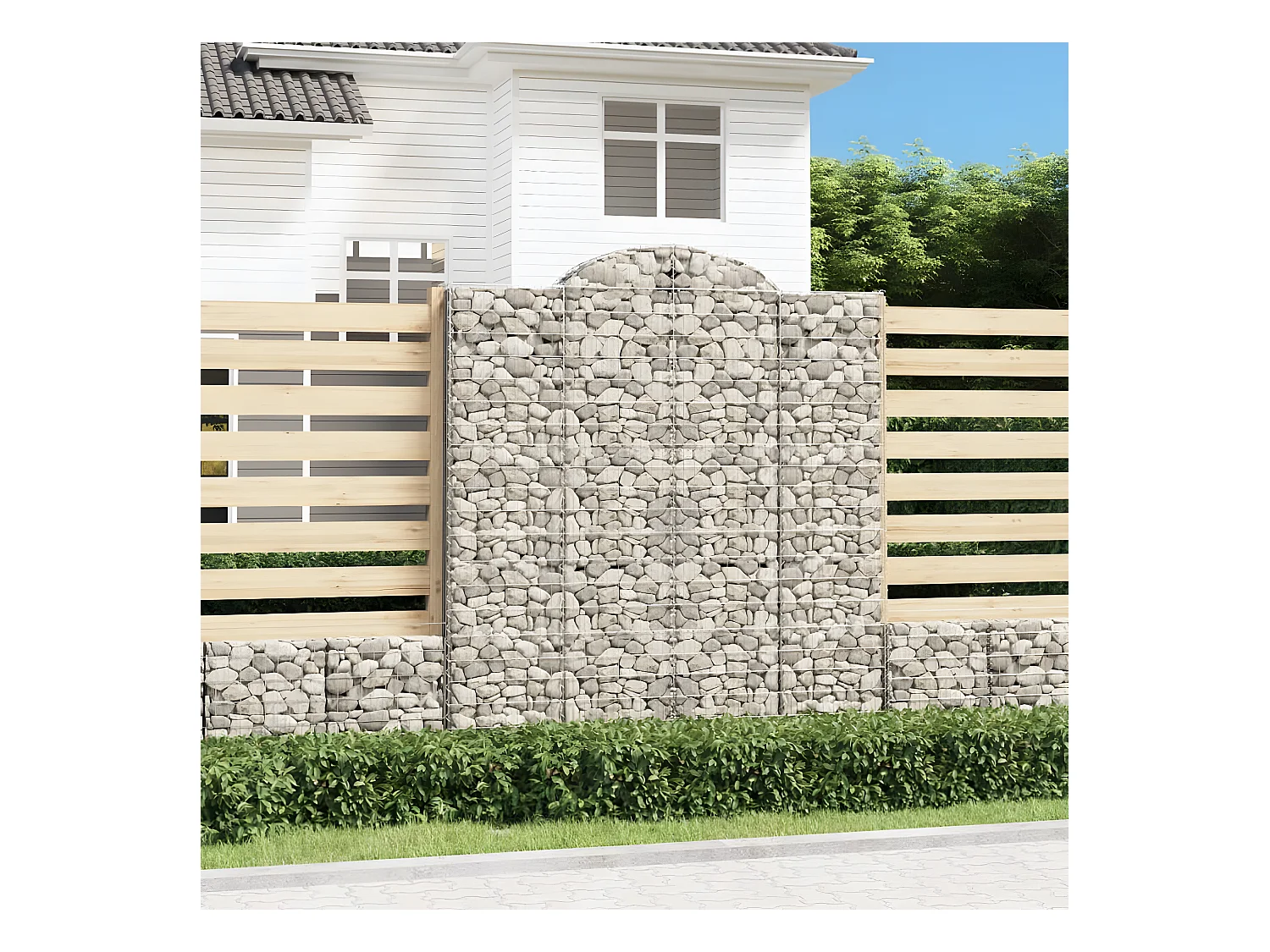 Cestas de gaviones 4 unidades forma de arco hierro 200x30x220/240 cm