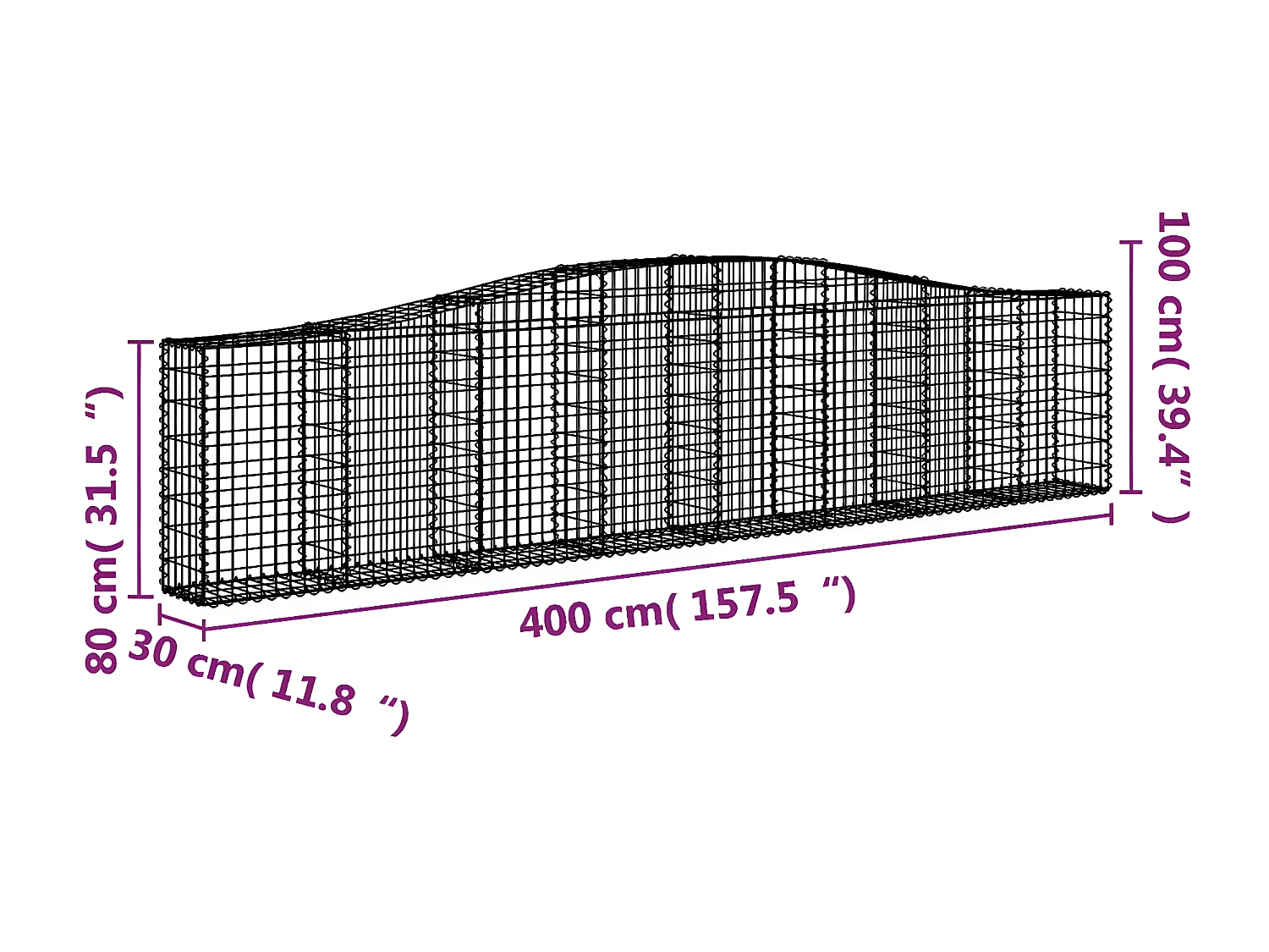 Paniers à gabions arqués 25 pièces 400x30x80/100 cm Fer galvanisé