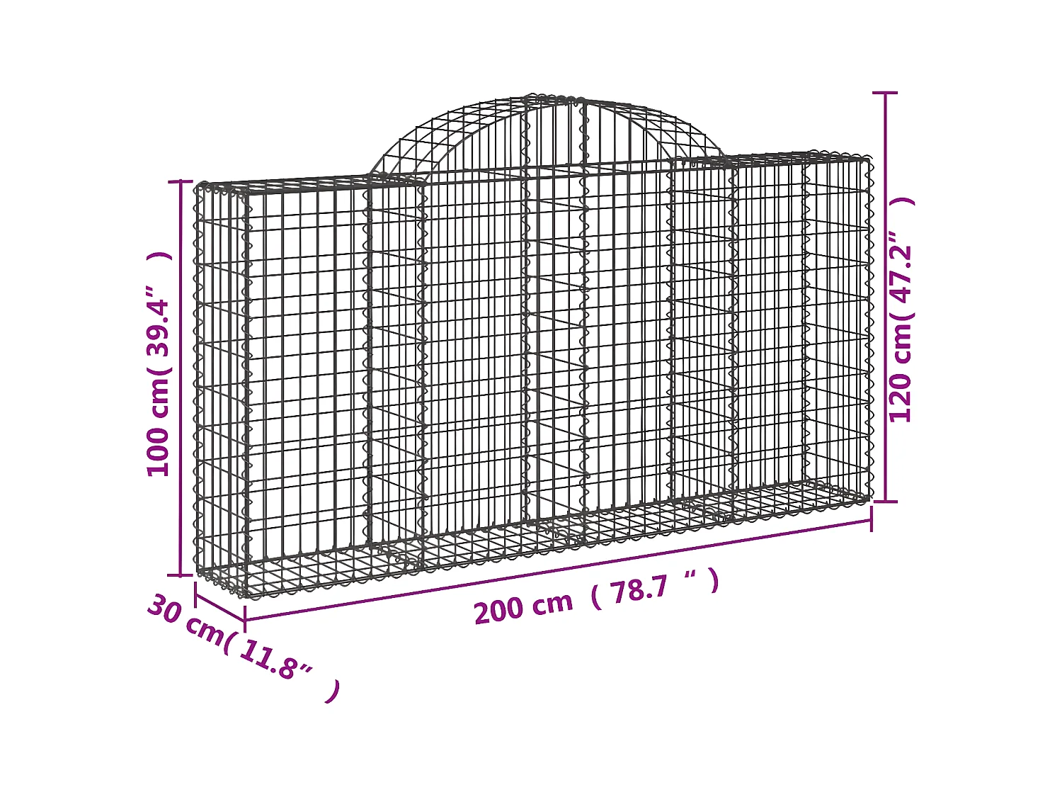 Schanskorven 2 st gewelfd 200x30x100/120 cm ijzer