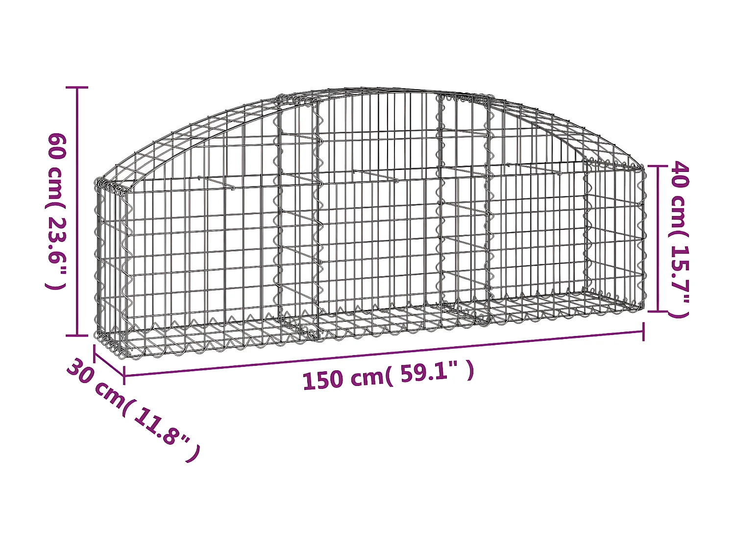 Panier de gabions arqué 150x30x40/60 cm Fer galvanisé