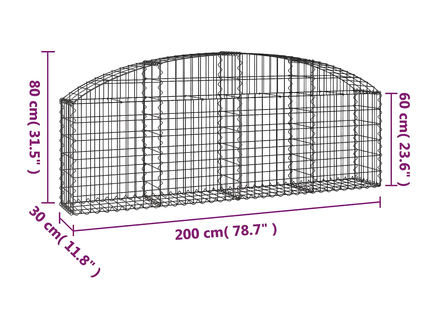 Panier de gabions arqué 200x30x60/80 cm Fer galvanisé