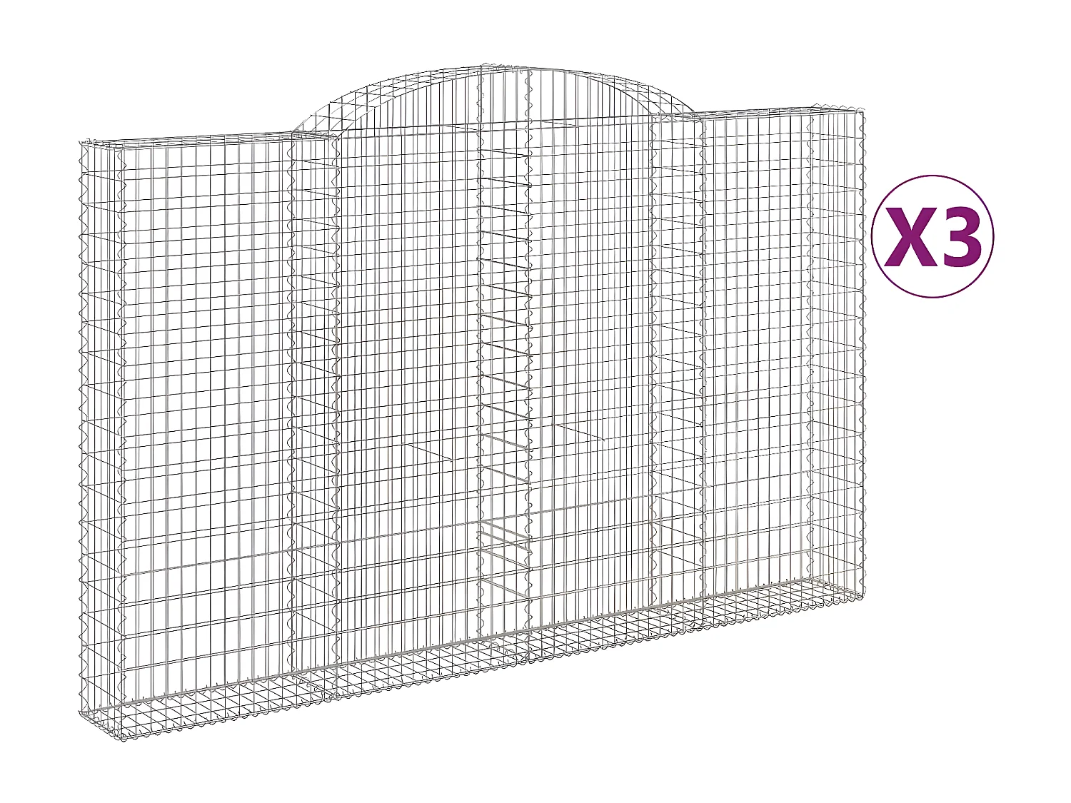 Paniers à gabions arqués 3 pièces 300x30x180/200 cm fer galvanisé