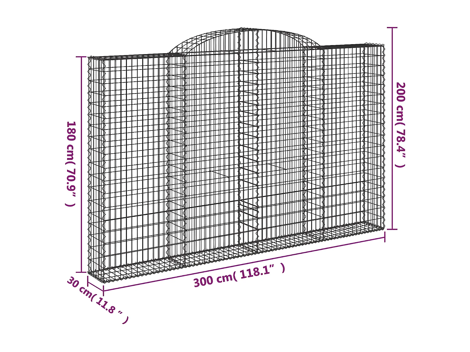 Paniers à gabions arqués 3 pièces 300x30x180/200 cm fer galvanisé