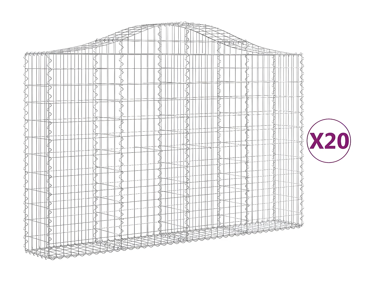 Paniers à gabions arqués 20 pièces 200x30x120/140 cm Fer galvanisé