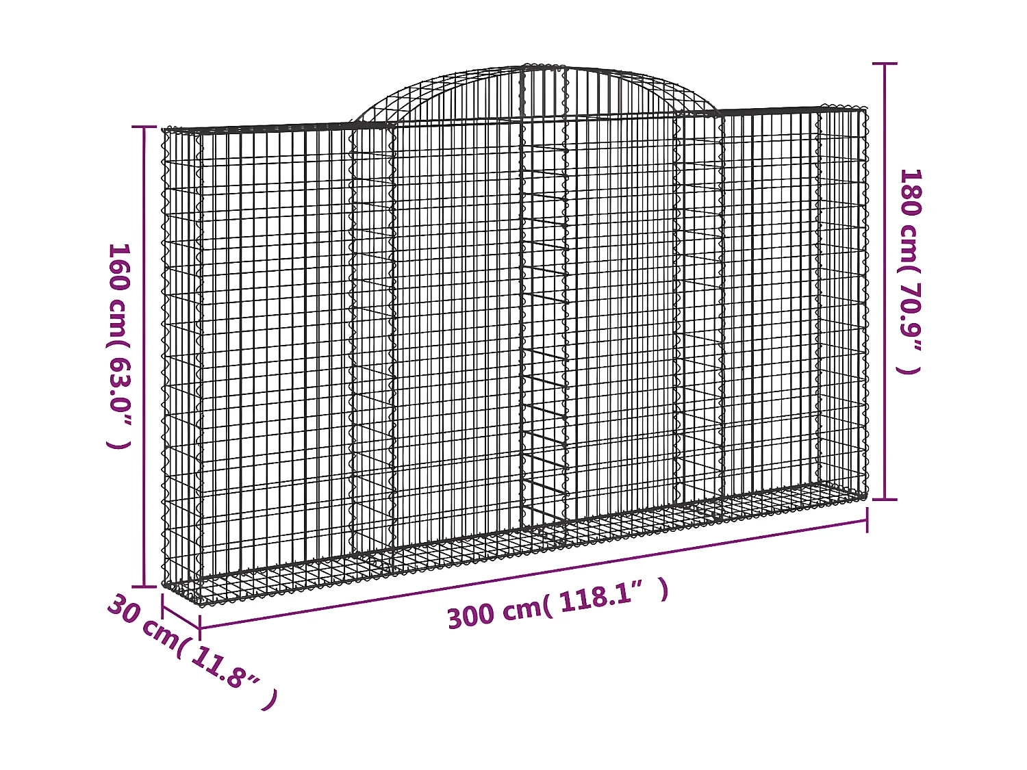 Paniers à gabions arqués 6 pièces 300x30x160/180 cm fer galvanisé