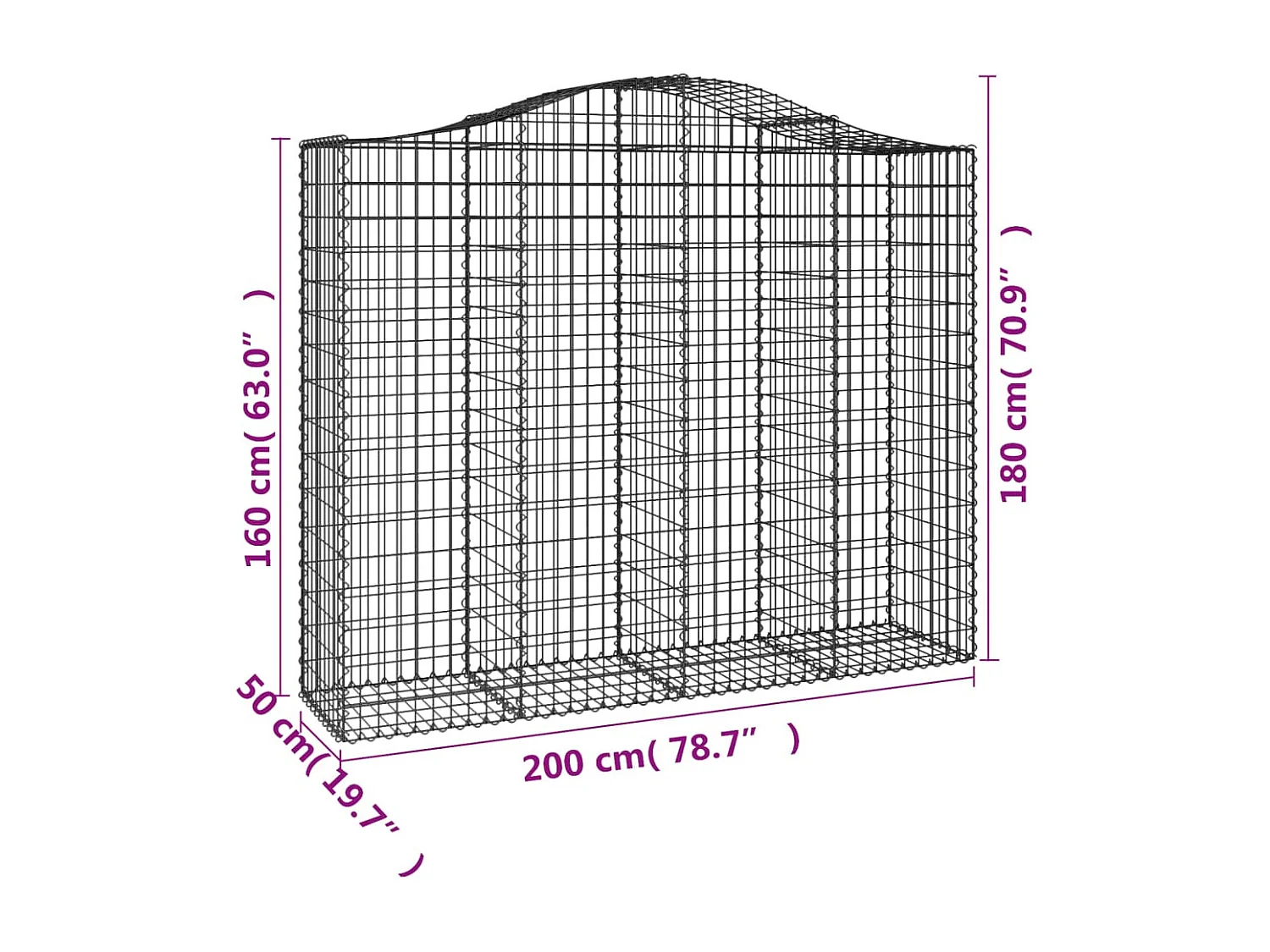 Paniers à gabions arqués 30 pièces 200x50x160/180 cm Fer galvanisé