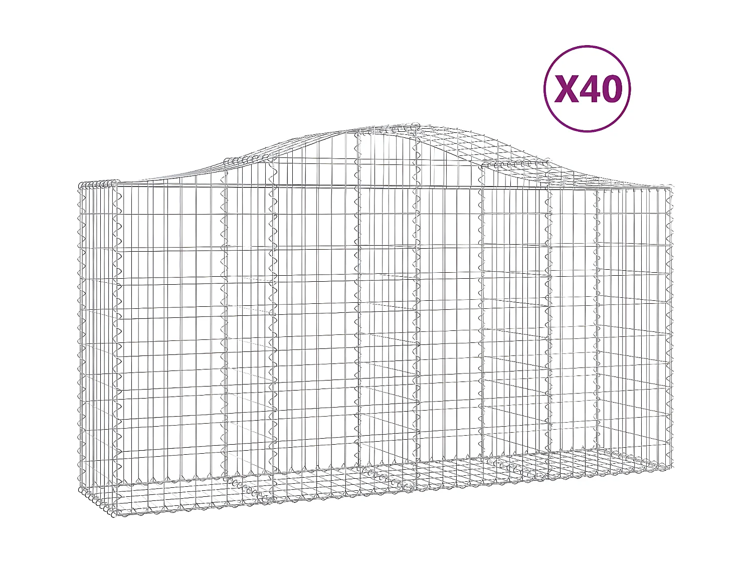 Paniers à gabions arqués 40 pièces 200x50x100/120 cm fer galvanisé