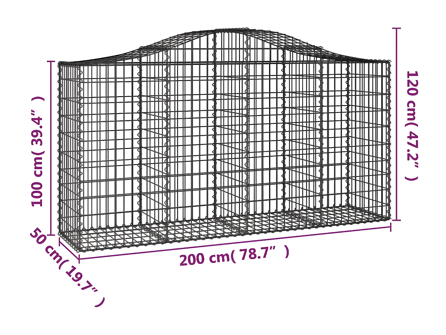 Paniers à gabions arqués 40 pièces 200x50x100/120 cm fer galvanisé