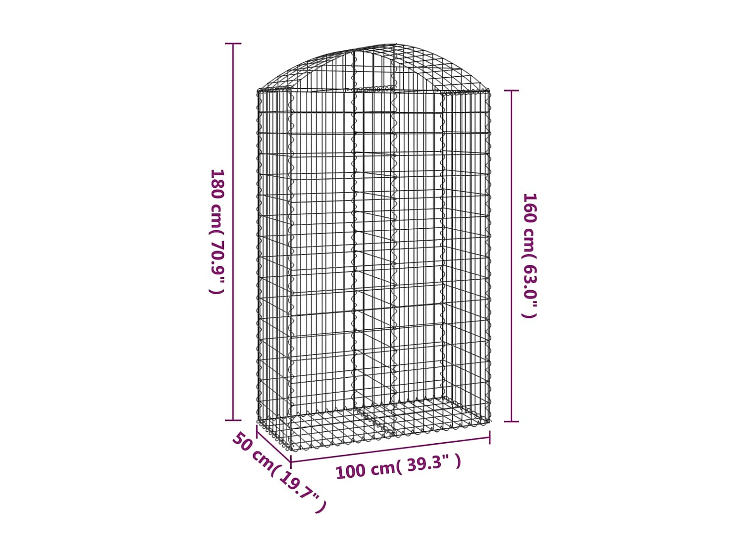 Panier de gabions arqué 100x50x160/180 cm Fer galvanisé