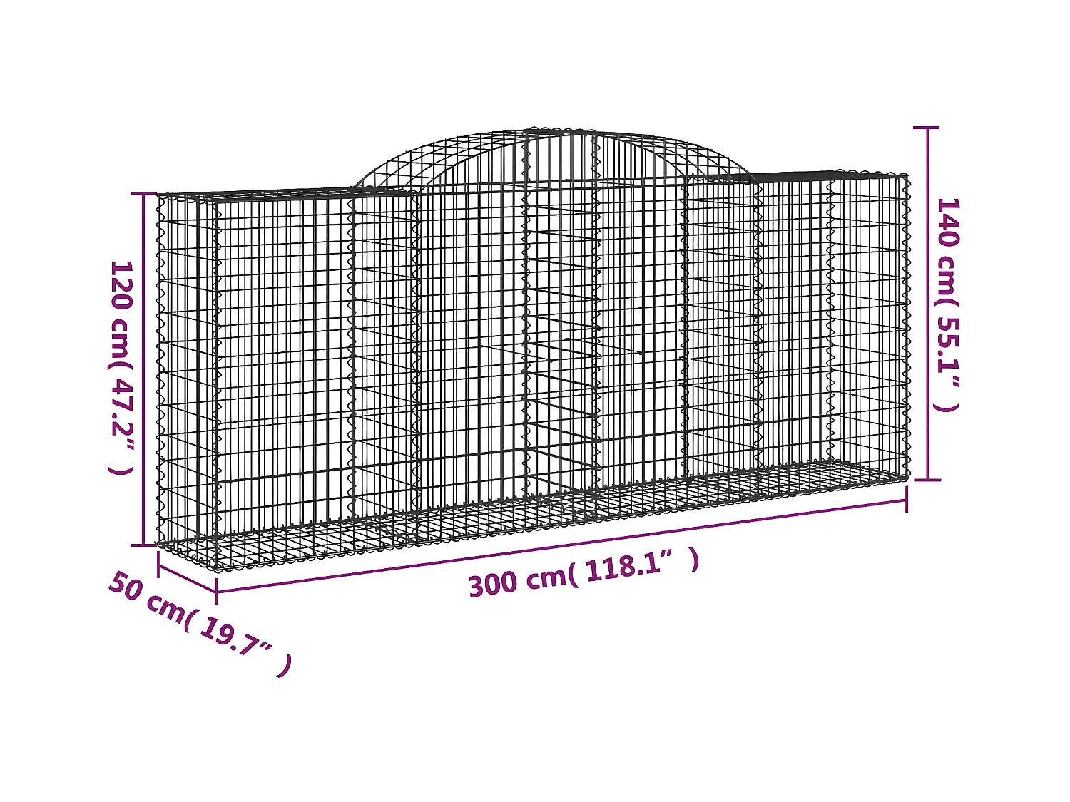 Paniers à gabions arqués 5 pièces 300x50x120/140 cm fer galvanisé