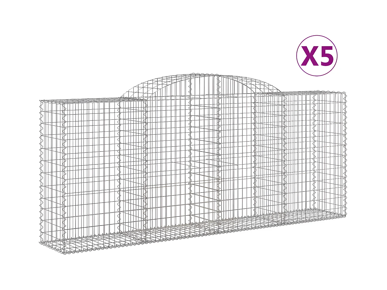 Paniers à gabions arqués 5 pièces 300x50x120/140 cm fer galvanisé
