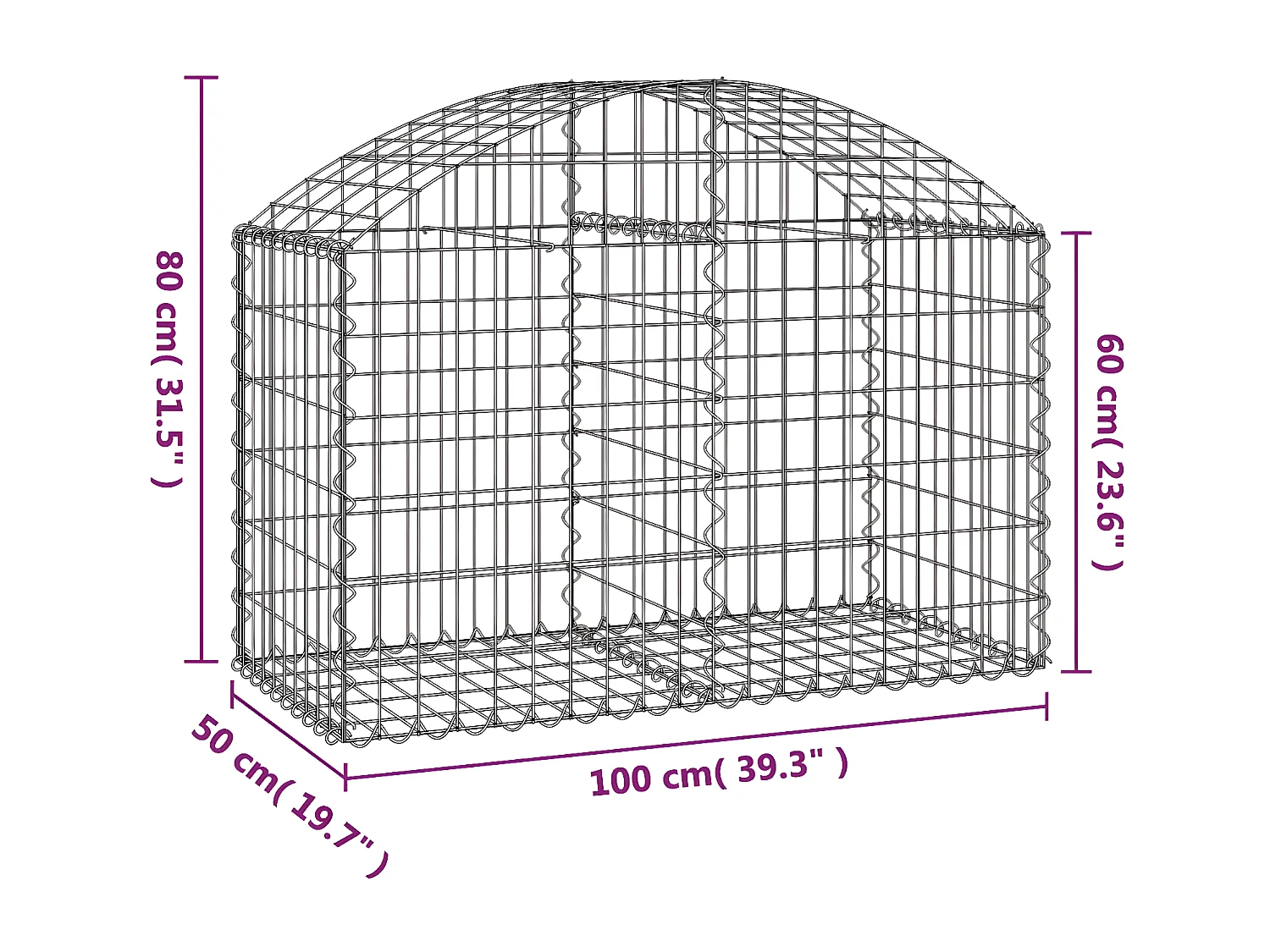 Panier de gabions arqué 100x50x60/80 cm Fer galvanisé