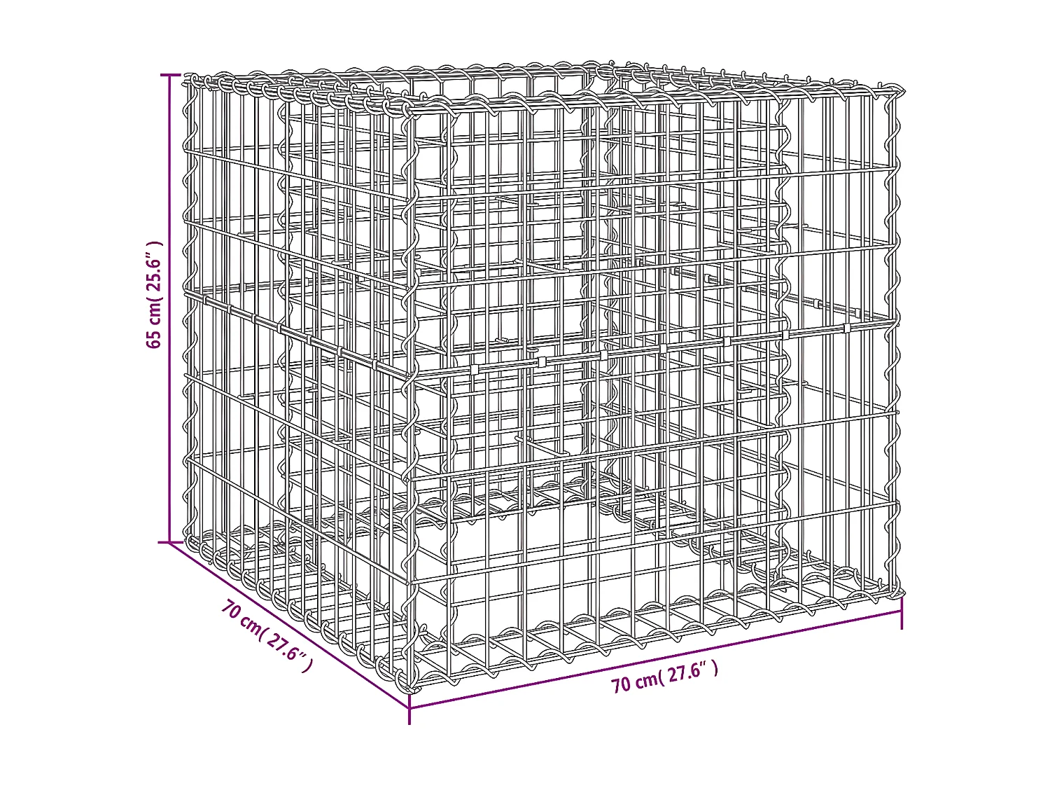 Panier de gabions argenté 70x70x65 cm fer galvanisé
