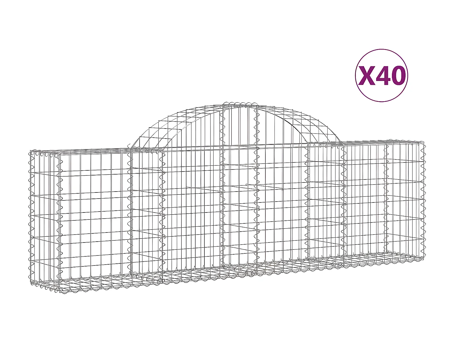 Cestos gabião arqueados 40peças 200x30x60/80 cm ferro galvanizado