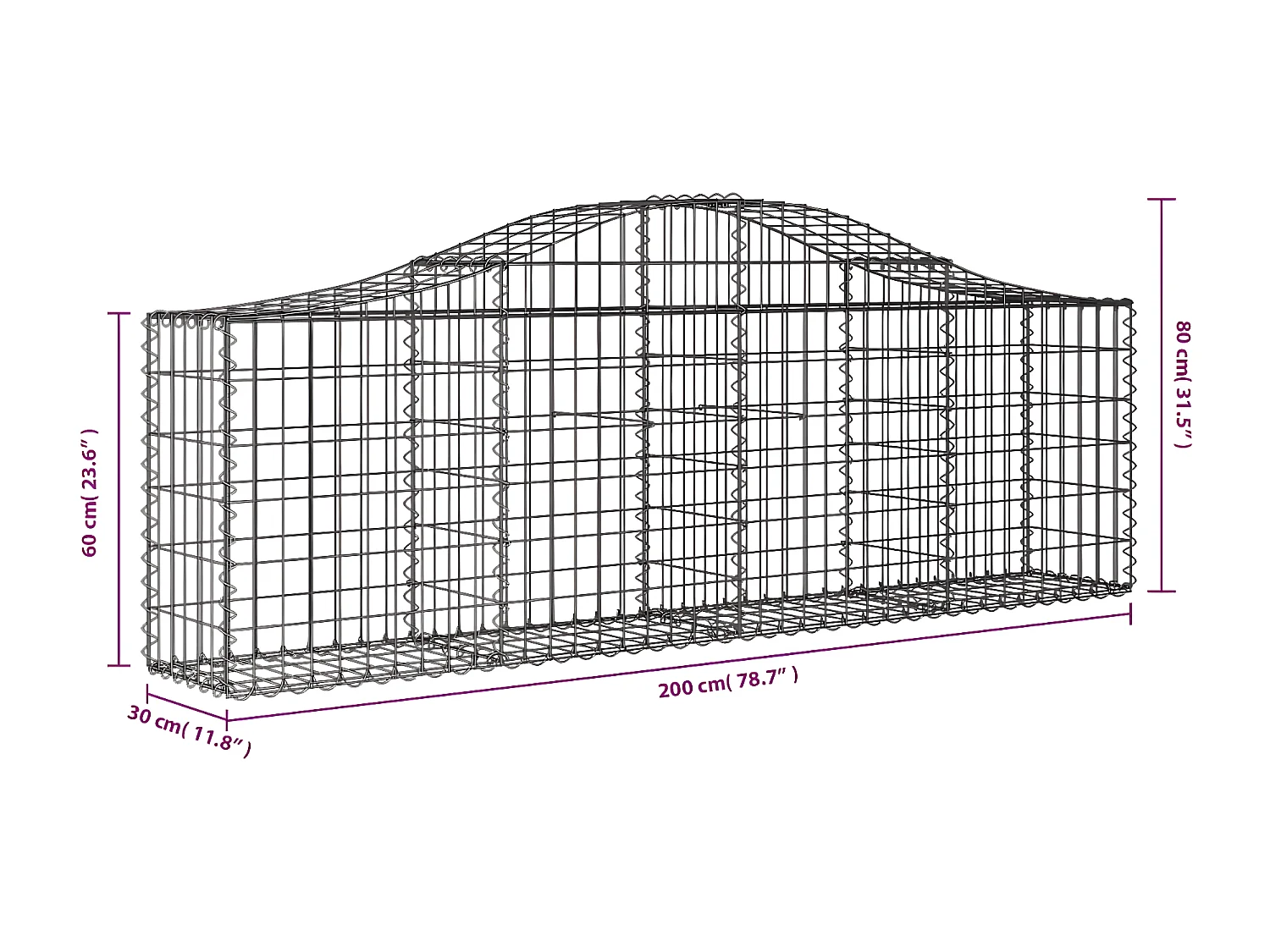 Paniers à gabions arqués 25 pièces 200x30x60/80 cm Fer galvanisé