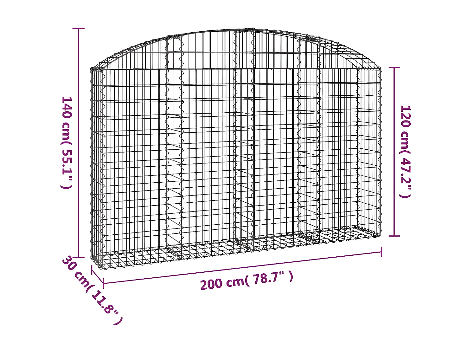 Panier de gabions arqué 200x30x120/140 cm Fer galvanisé