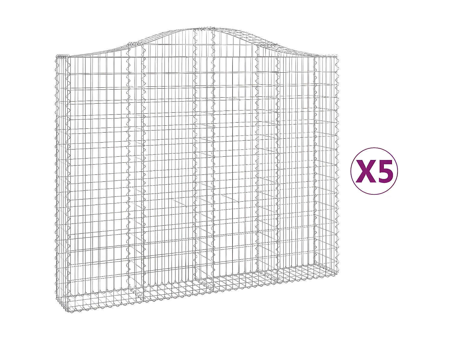 Cestos gabião arqueados 5peças 200x30x160/180cm ferro galvanizado