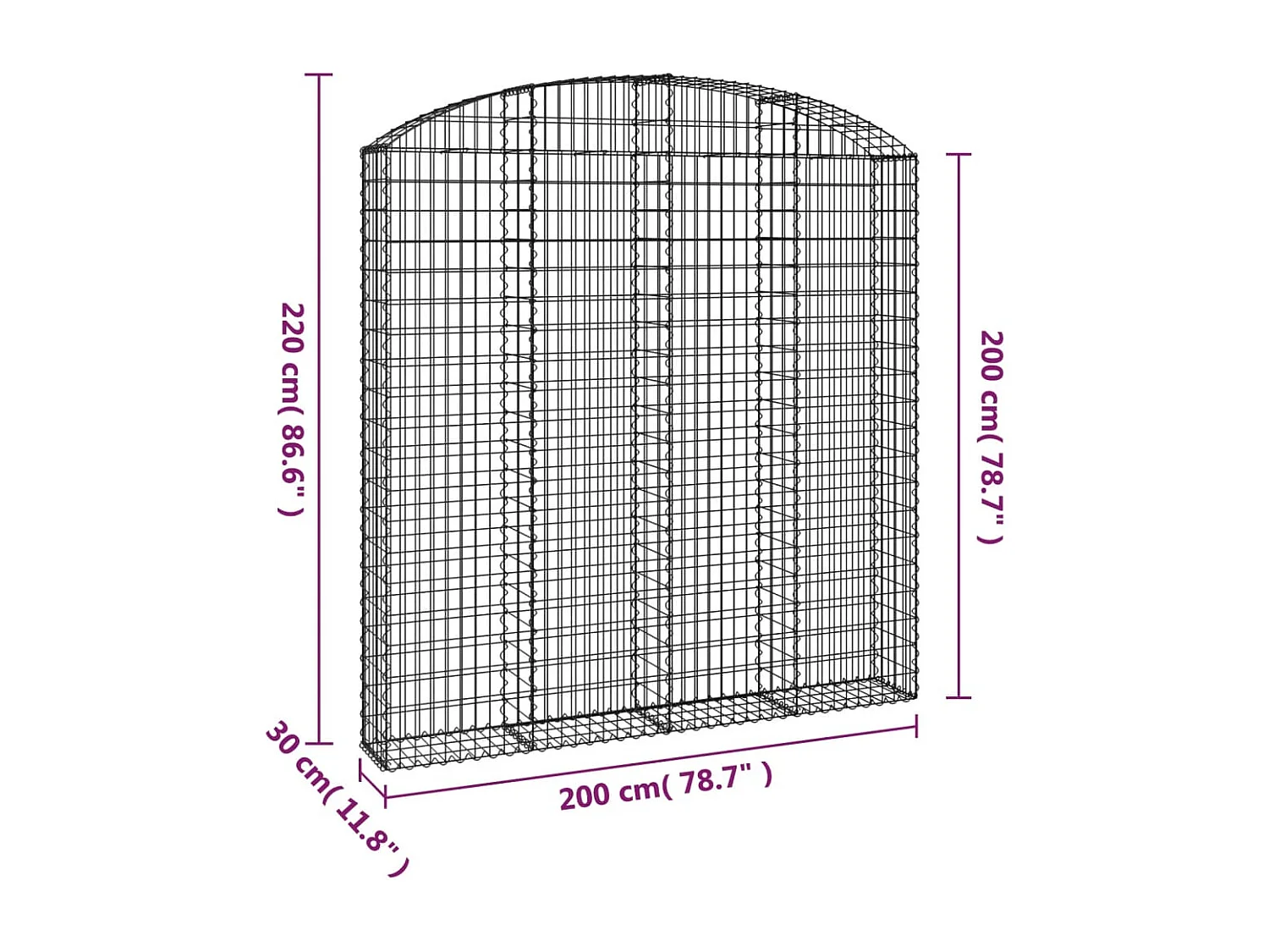 Panier de gabions arqué 200x30x200/220 cm Fer galvanisé