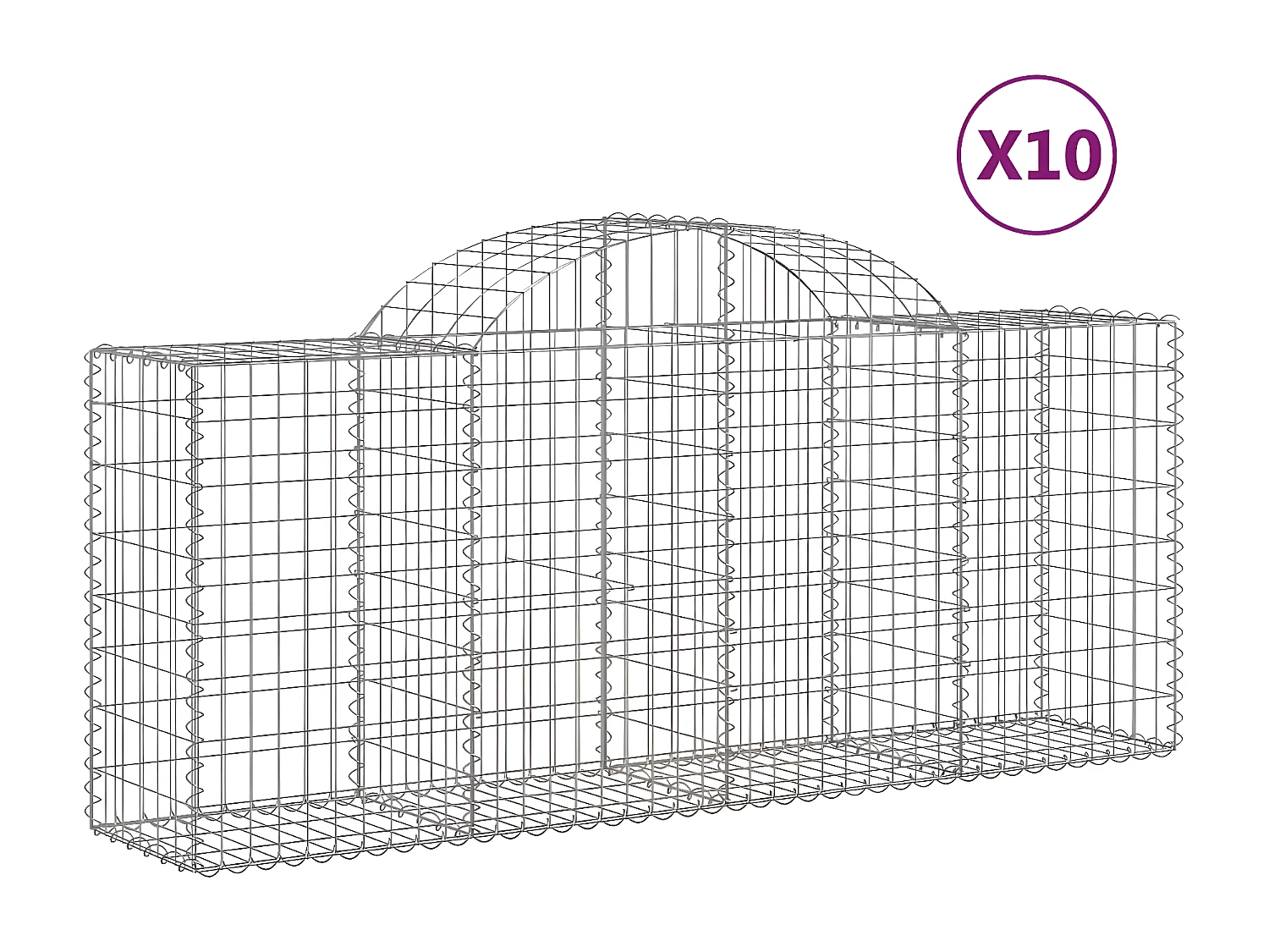 Paniers à gabions arqués 10 pièces 200x50x80/100 cm Fer galvanisé