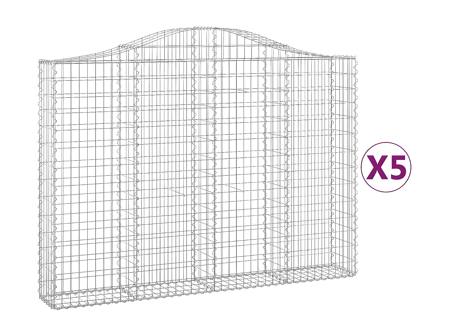 Paniers à gabions arqués 5 pièces 200x30x140/160 cm Fer galvanisé