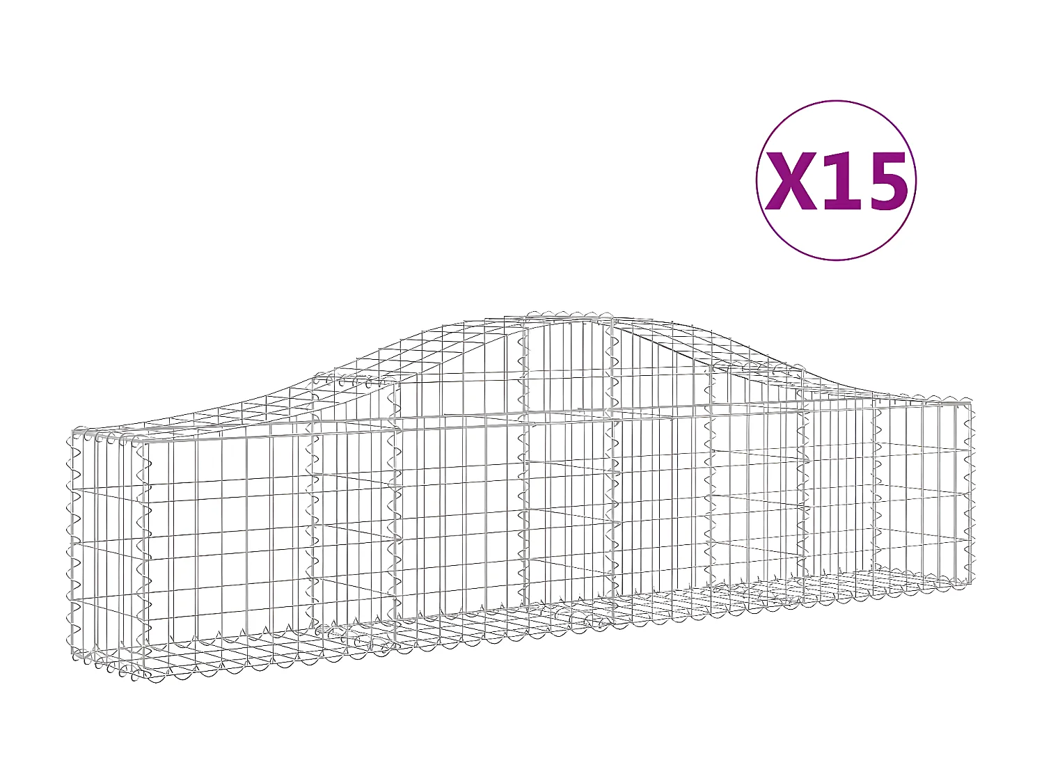 Paniers à gabions arqués 15 pièces 200x30x40/60 cm Fer galvanisé