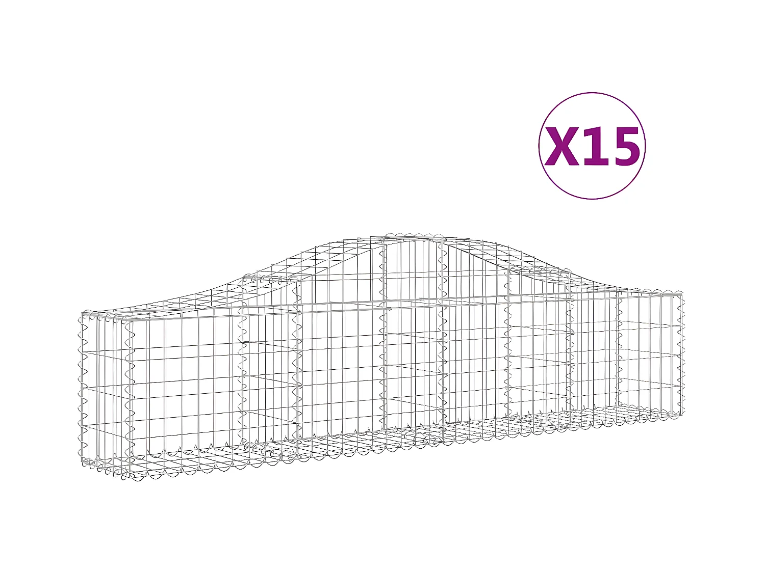 Paniers à gabions arqués 15 pièces 200x30x40/60 cm Fer galvanisé