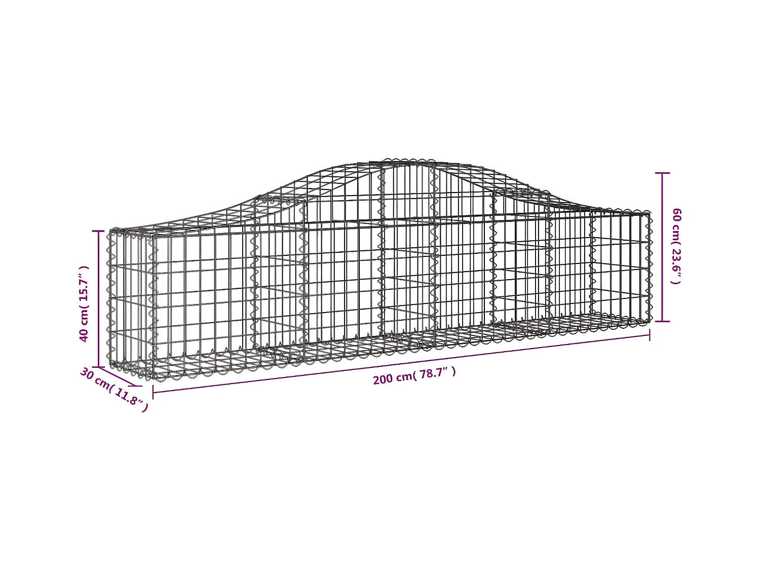 Paniers à gabions arqués 15 pièces 200x30x40/60 cm Fer galvanisé