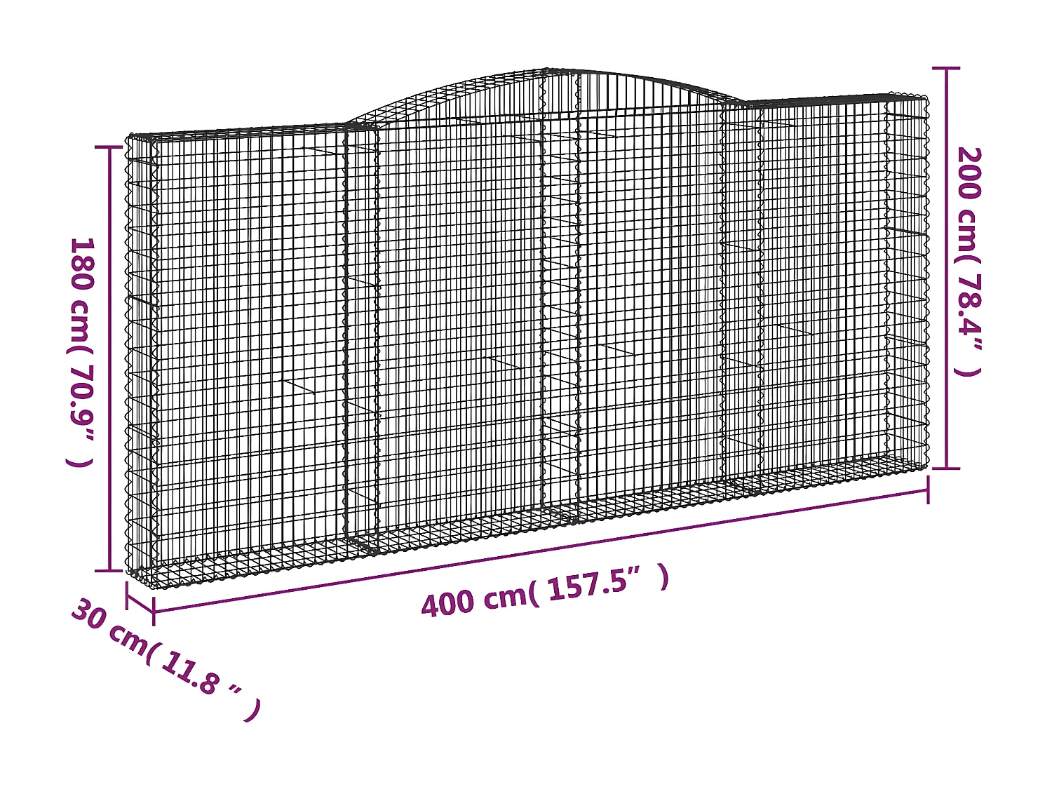 Paniers à gabions arqués 9 pièces 400x30x180/200 cm Fer galvanisé