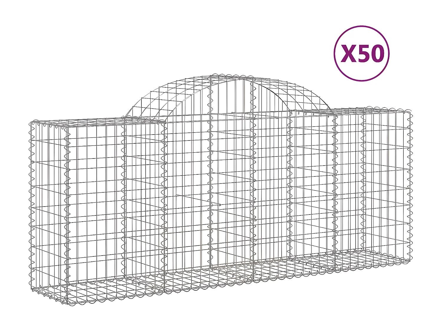 Paniers à gabions arqués 50 pièces 200x50x80/100 cm Fer galvanisé