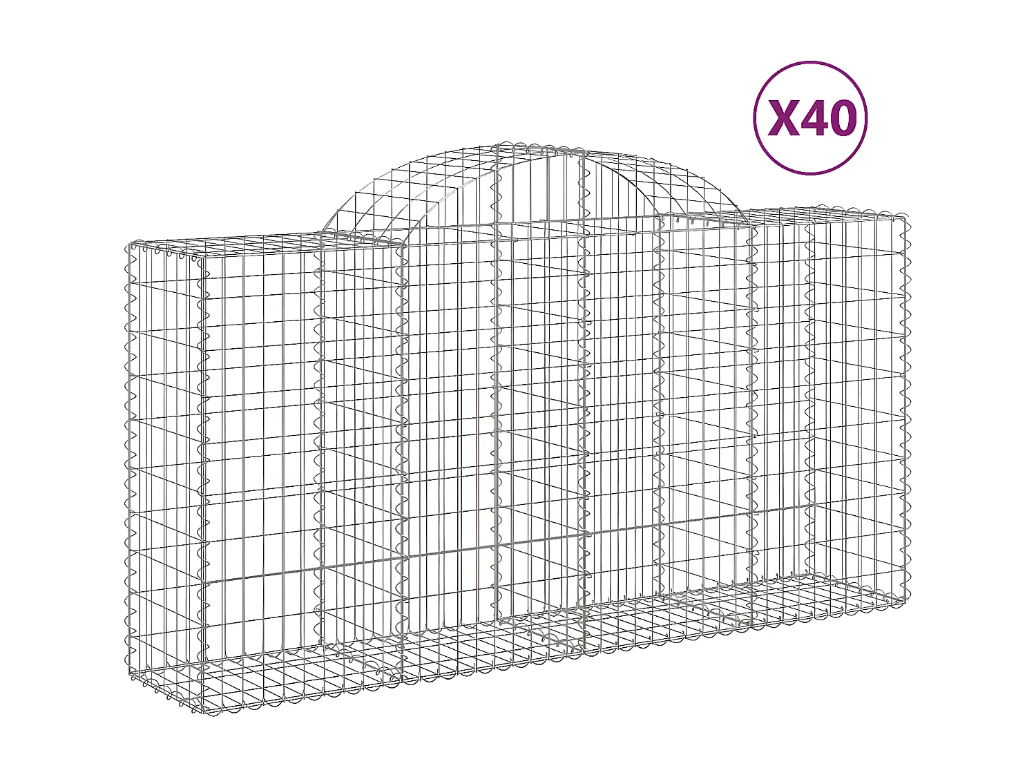 Paniers à gabions arqués 40 pièces 200x50x100/120 cm fer galvanisé