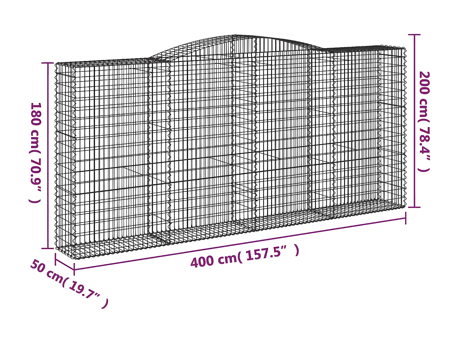 Paniers à gabions arqués 7 pièces 400x50x180/200 cm Fer galvanisé