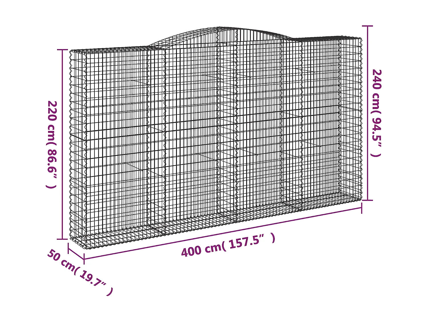 Paniers à gabions arqués 15 pièces 400x50x220/240 cm Fer galvanisé